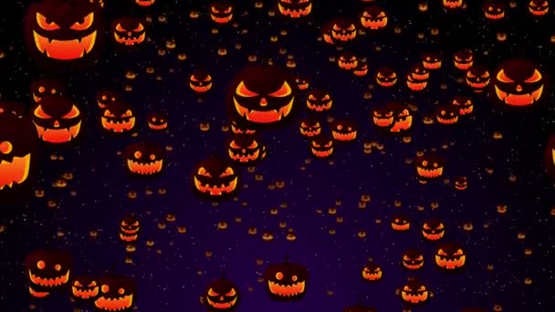様々な表情でハロウィンカボチャのシルエット 不気味な陽気なカボチャとハロウィンパーティーの背景 ループアニメーション — ストック動画
