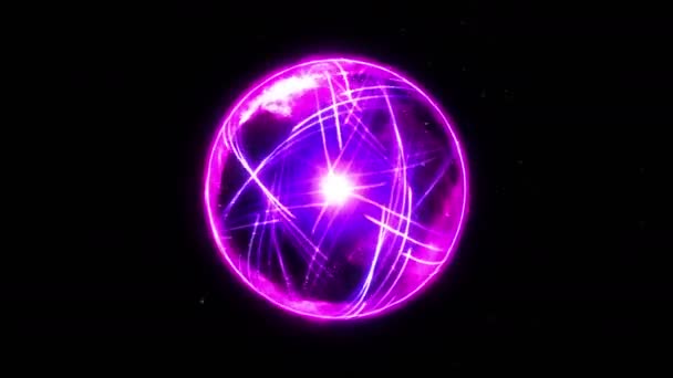 Boule de feu plasma avec flammes sur fond noir. Belle lumière. Lignes lumineuses en forme de sphère. Animation en boucle 3D .