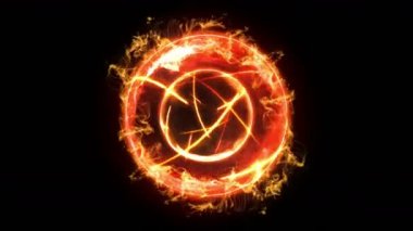 Siyah arka planda alevler olan plazma ateş topu. Güzel ışık. Küre şeklinde parıldayan çizgiler. Cg döngü canlandırması.