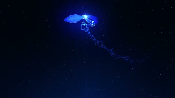水中の色の光で照らされたイカ 蛍光色のイカは水に浮かぶ Cgループアニメーション — ストック動画