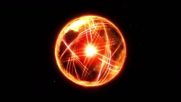 黒い背景に炎を持つプラズマ火球 美しい光だ球状の光沢のある線 Cgループアニメーション — ストック動画
