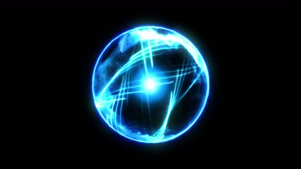 Boule de feu plasma avec flammes sur fond noir. Belle lumière. Lignes lumineuses en forme de sphère. Animation en boucle 3D .