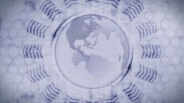 Erde Globus Mit Business High Tech Hintergrund Graphische Pfeilschleifenanimation Hexagon — Stockvideo