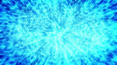 Mavi elektrikli yıldırım bal peteği arka planı. Parlak ışıkla parlayan elektrikli altıgen. İş teknolojisi döngü animasyonu.