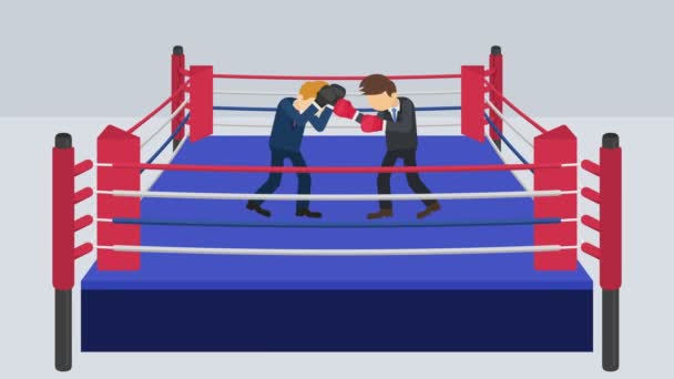 Boxring Gegeneinander Kämpfen Geschäftsmann Kämpft Mit Boxhandschuhen Geschäftliches Wettbewerbskonzept Flachschleifen — Stockvideo
