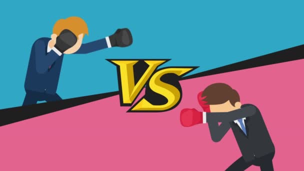 Gegen Bildschirm Geschäftsmann Kämpft Mit Boxhandschuhen Blau Gegen Rot Geschäftskampf — Stockvideo
