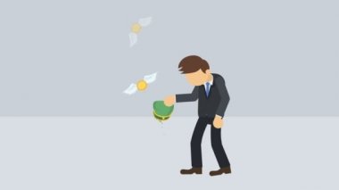 Zavallı iş adamı. İş eşitsizliği kavramı. Zenginlik ve yoksulluk. Çizgi film biçimi döngü canlandırması.