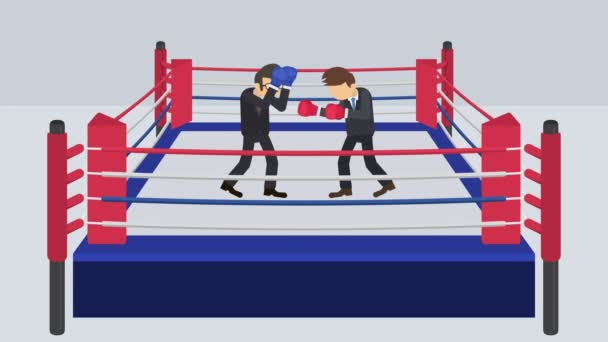 Lutando Contra Outro Ringue Boxe Empresário Batalha Vestindo Luvas Boxe — Vídeo de Stock