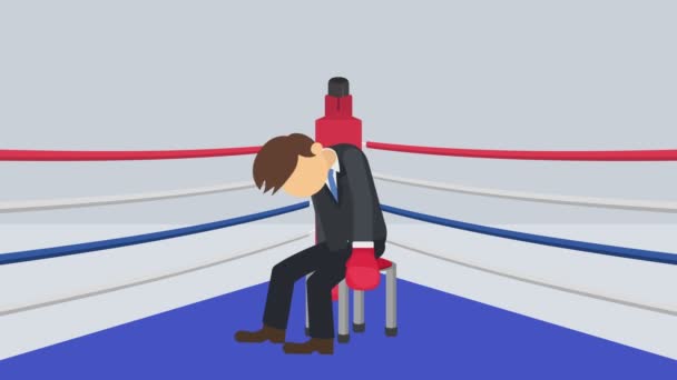 商业失败和亏损的概念 拳击场上的比赛 商人输家被淘汰了 感觉好紧张好累 循环动画 — 图库视频影像