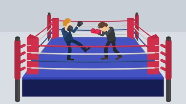 在拳击场上打架 商人戴着拳击手套战斗 商业竞争概念 平面环路动画 — 图库视频影像