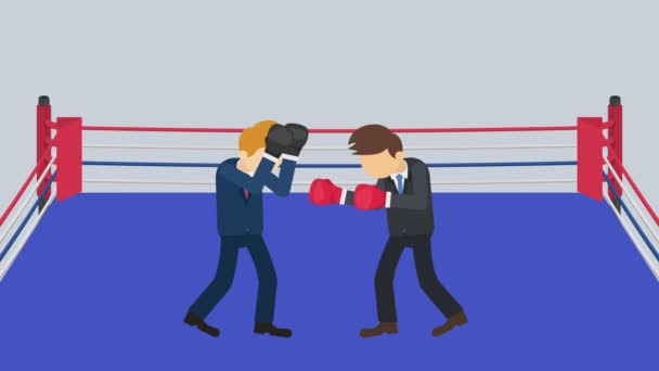 在拳击场上打架 商人戴着拳击手套战斗 商业竞争概念 平面环路动画 — 图库视频影像