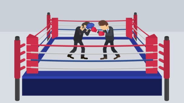 Fighting Each Other Boxing Ring Businessman Battle Wearing Boxing Gloves — Stock Video