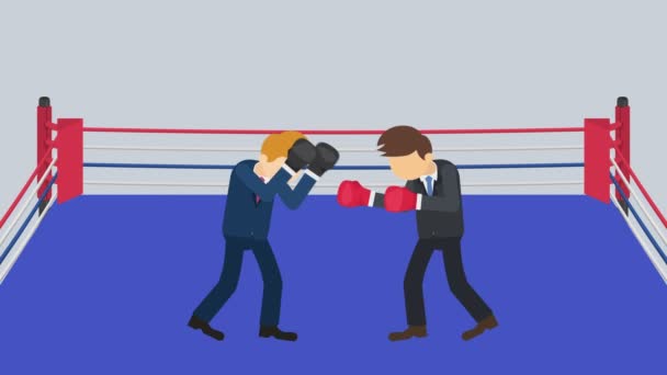 Lutando Contra Outro Ringue Boxe Empresário Batalha Vestindo Luvas Boxe — Vídeo de Stock
