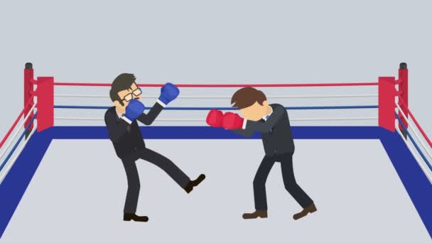 Boxring Gegeneinander Kämpfen Geschäftsmann Kämpft Mit Boxhandschuhen Geschäftliches Wettbewerbskonzept Flachschleifen — Stockvideo