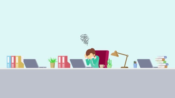 Empresaria Trabajando Oficina Preocúpese Animación Dibujos Animados Para Concepto Negocio — Vídeo de stock