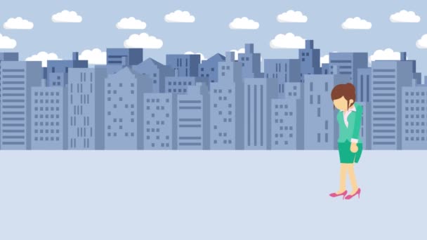 Деловая Женщина Гуляет Падение Яму Большого Города Метрополис Здания Попасть — стоковое видео