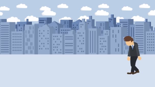 商人在走路 掉进大城市的洞里 大都市 建筑物 被夹在陷阱里 商业概念 循环动画 — 图库视频影像