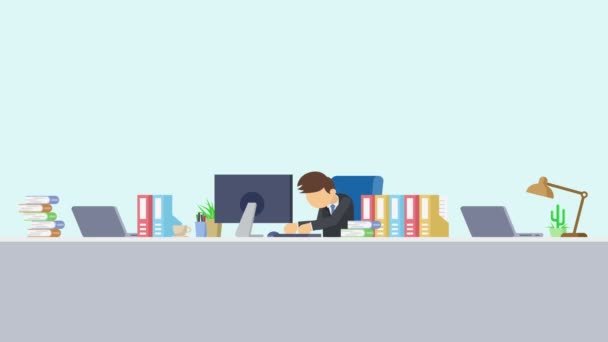Obchodník Pracující Kanceláři Znepokojujte Animace Karikatury Pro Obchodní Koncept Animace — Stock video