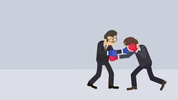 Geschäftsmann Kämpft Mit Boxhandschuhen Kämpfen Geschäftliches Wettbewerbskonzept Loop Animation Flachen — Stockvideo