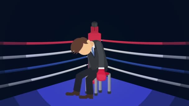 Negocio Fallido Concepto Pérdida Peleando Ring Boxeo Hombre Negocios Perdedor — Vídeos de Stock
