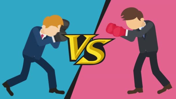 画面対 ビジネスマンの戦いボクシングの手袋を着用 青対赤 青と赤のチームのビジネス戦い — ストック動画