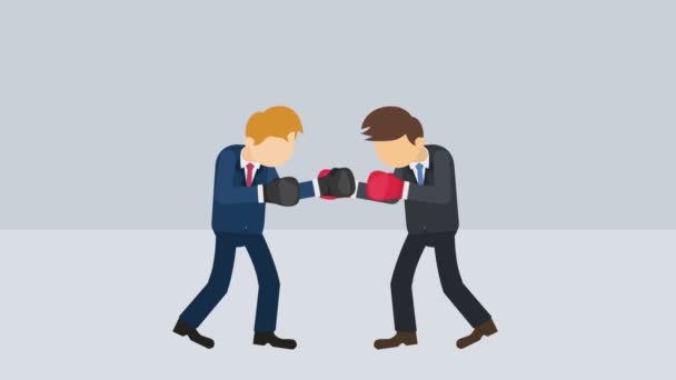 ビジネスマンの戦いボクシングの手袋を着用 戦いだビジネス競争の概念 フラットスタイルでループアニメーション — ストック動画