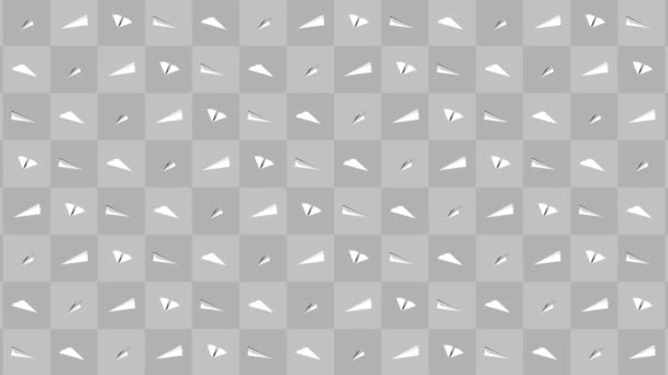 Handgjord Pappersflygplanssamling Loop Animation Flödande Vitt Papper Plan Grå Bakgrund — Stockvideo