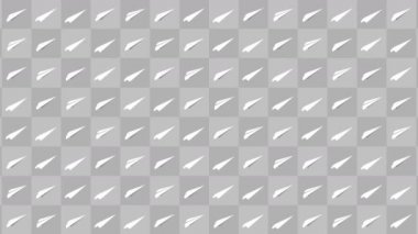 El yapımı kağıt uçak koleksiyonu. Gri arka planda akan beyaz kağıt uçağın animasyonu. İş bağlantısı konsepti. Origami uçağı uçuyor.