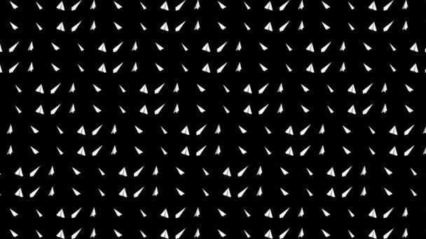 手作り紙飛行機コレクション 黒い背景に白い紙飛行機を流れるのループアニメーション ビジネス接続の概念 折り紙飛行機飛行 — ストック動画