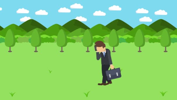 商人在走路 掉进高山草场的洞里去 被夹在陷阱里商业概念 循环动画 — 图库视频影像