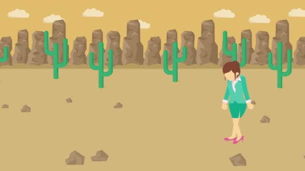 Geschäftsfrau Fuß Fallen Das Loch Der Wüste Über Dem Hügel — Stockvideo