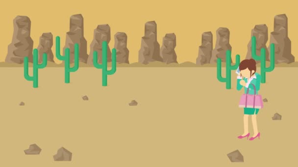 Бізнес Леді Ходять Впасти Дірку Пустелі Над Пагорбом Каньйон Уайлдернесс — стокове відео