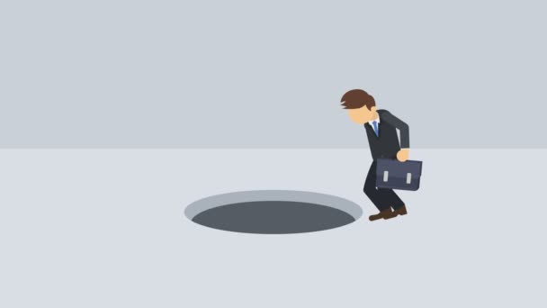 Businessman Walking Fall Hole Empty Modern Office Business Workspace Get — Stock Video