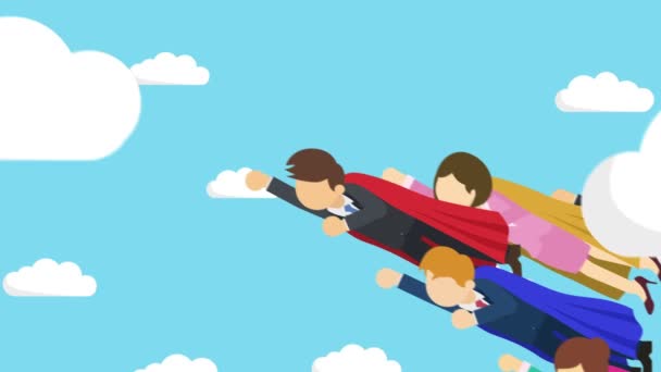 Equipo Negocios Superhéroes Volando Traje Capa Liderazgo Empresarial Concepto Comunicación — Vídeo de stock