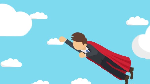 Superhero Businessman Flying Suit Cape Business Leadership Success Concept Loop — Stock Video