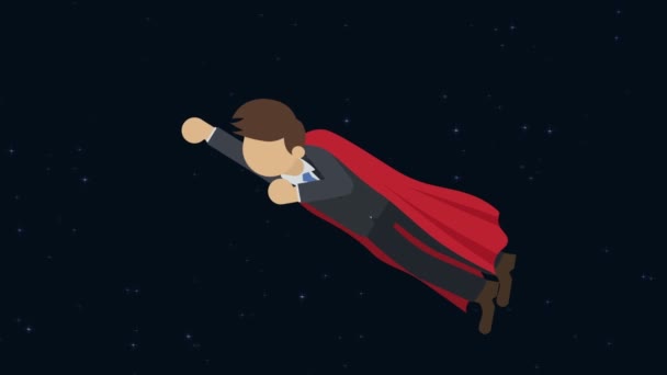 Hombre Negocios Superhéroe Volando Traje Capa Liderazgo Empresarial Concepto Éxito — Vídeos de Stock