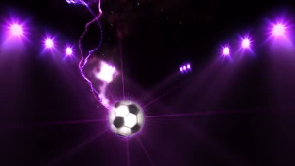 Pallone Calcio Campo Sotto Illuminazione Colori Concetto Squadra Sportiva Stadio — Video Stock