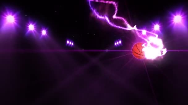 Koszykówka Polu Pod Kolorowe Oświetlenie Koncepcja Drużyny Sportowej Stadion Uziemienie — Wideo stockowe
