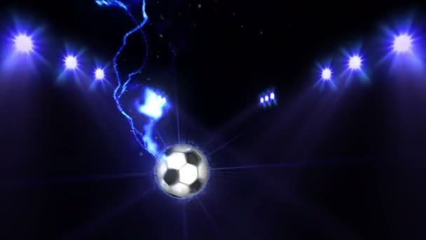 Bola Futebol Campo Sob Iluminação Colorida Conceito Equipa Desportiva Estádio — Vídeo de Stock