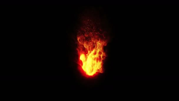 火花で炎を燃やす 赤い輝きの火のアニメーション 抽象的な火の粒子が背景を照らす — ストック動画