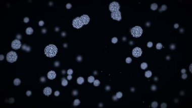 Küre şeklinde bir virüs hücresi. Enfeksiyona neden olan patojenik virüsler. İnsan virüsünün döngüsel animasyonu. Bakteriyel mikroorganizma. Virüs salgını.