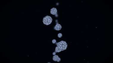 Küre şeklinde bir virüs hücresi. Enfeksiyona neden olan patojenik virüsler. İnsan virüsünün döngüsel animasyonu. Bakteriyel mikroorganizma. Virüs salgını.