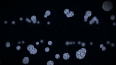 Küre şeklinde bir virüs hücresi. Enfeksiyona neden olan patojenik virüsler. İnsan virüsünün döngüsel animasyonu. Bakteriyel mikroorganizma. Virüs salgını.