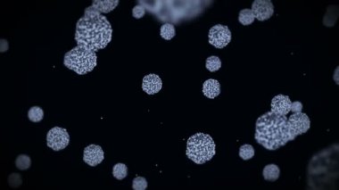 Küre şeklinde bir virüs hücresi. Enfeksiyona neden olan patojenik virüsler. İnsan virüsünün döngüsel animasyonu. Bakteriyel mikroorganizma. Virüs salgını.