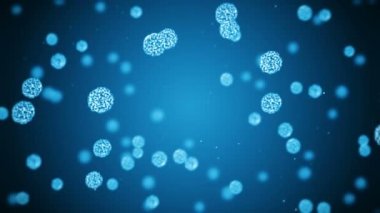 Küre şeklinde bir virüs hücresi. Enfeksiyona neden olan patojenik virüsler. İnsan virüsünün döngüsel animasyonu. Bakteriyel mikroorganizma. Virüs salgını.