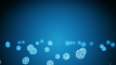 Küre şeklinde bir virüs hücresi. Enfeksiyona neden olan patojenik virüsler. İnsan virüsünün döngüsel animasyonu. Bakteriyel mikroorganizma. Virüs salgını.