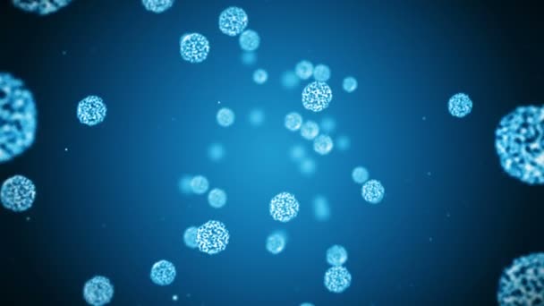 球状のウイルス細胞 病原性ウイルスが感染を引き起こす ヒトウイルスのループアニメーション 細菌微生物 ウイルス性疾患の発生 — ストック動画
