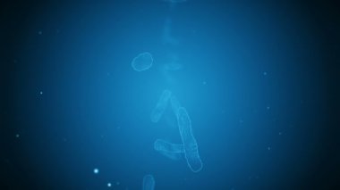 Virüs hücresi doğrusal şekilde. Enfeksiyona neden olan patojenik virüsler. İnsan virüsünün döngüsel animasyonu. Bakteriyel mikroorganizma. Virüs salgını.