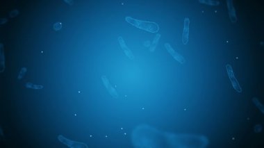 Virüs hücresi doğrusal şekilde. Enfeksiyona neden olan patojenik virüsler. İnsan virüsünün döngüsel animasyonu. Bakteriyel mikroorganizma. Virüs salgını.