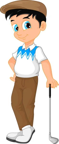 Fiú rajzfilm golf-lejátszó pózol — Stock Vector